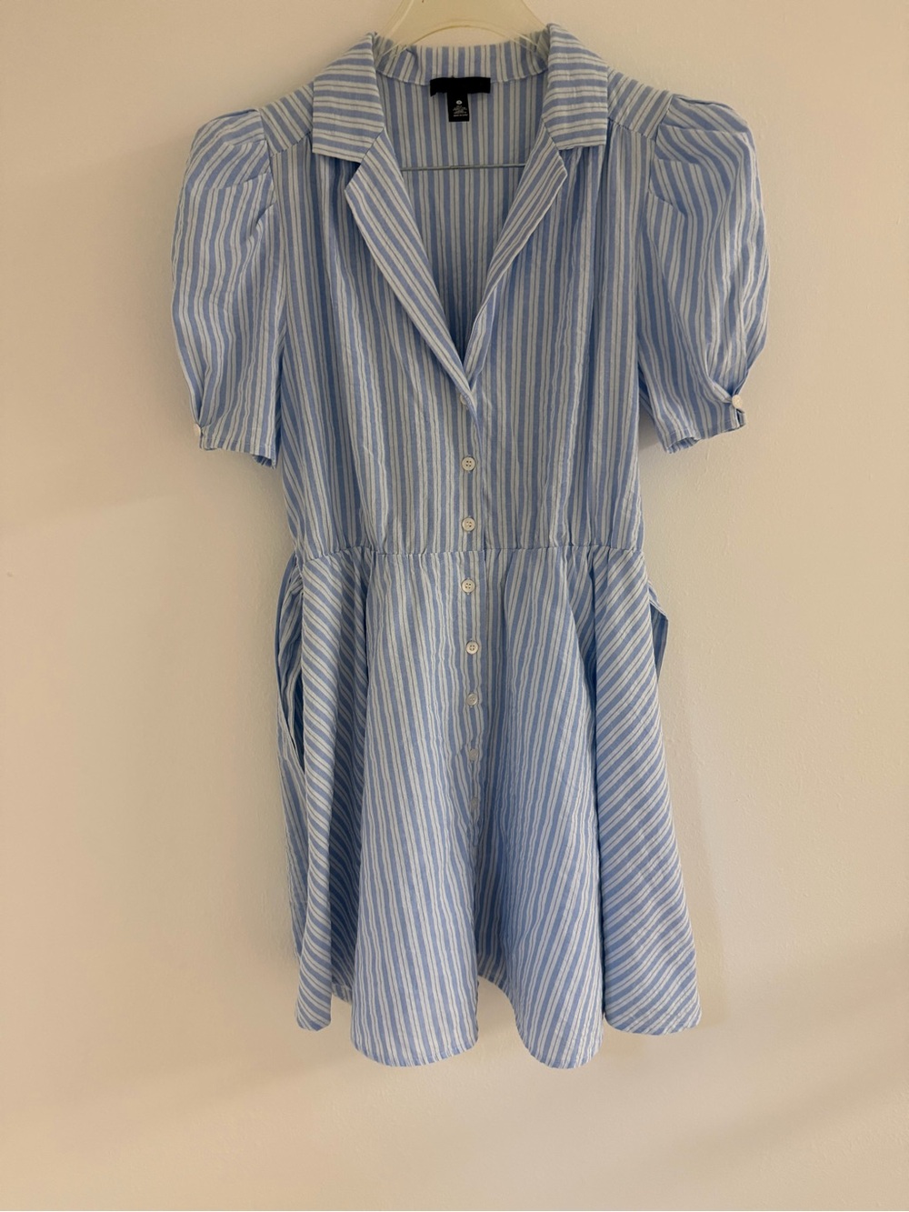 Aqua Blue and White Striped Button-Front Dress
